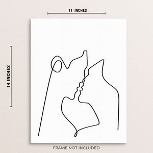  One Line Abstract Faces Wall Art - Kissing Couple Silhouette