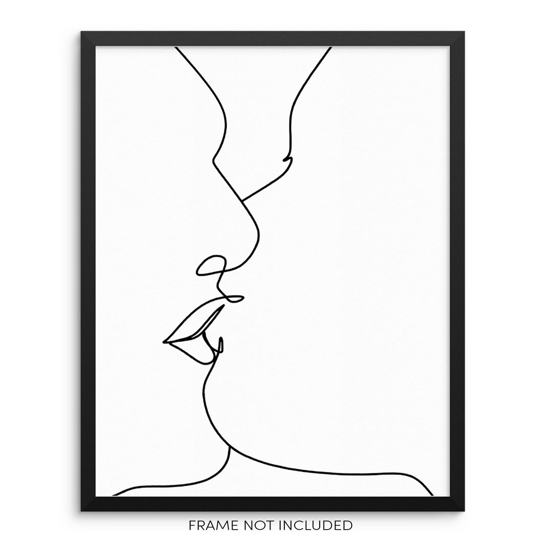 Minimalist One Line Drawing Kissing Couple Art Print