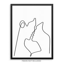 One Line Abstract Faces Wall Art - Kissing Couple Silhouette